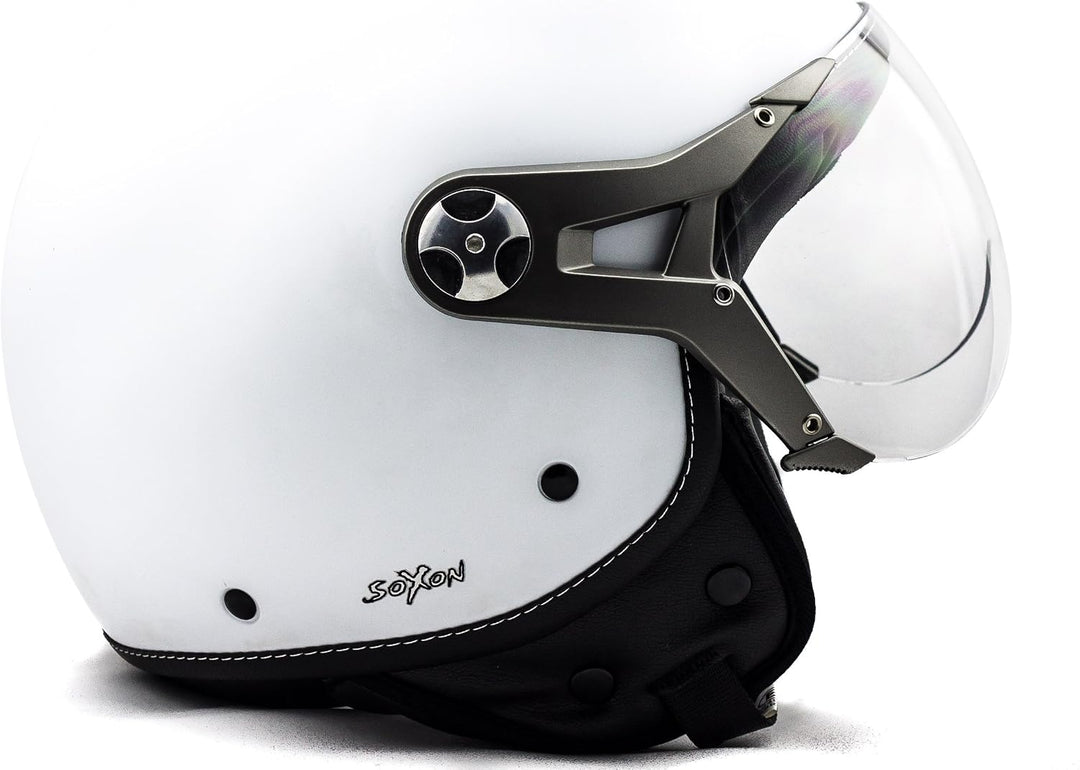 Soxon® SP-325 Mono „Snow“ · Jet-Helm · Motorrad-Helm Roller-Helm Scooter-Helm Moped Mofa-Helm Choppe