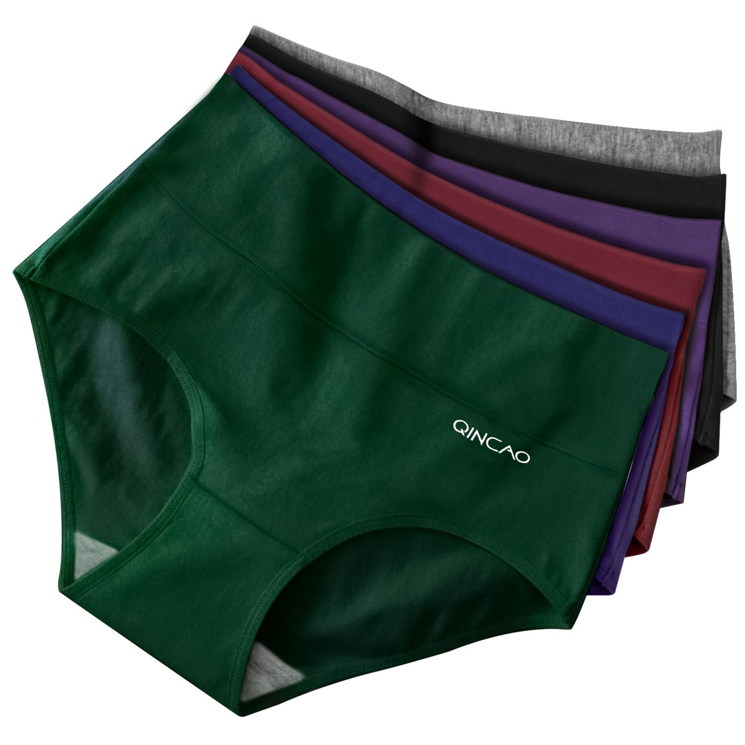 QINCAO Unterhosen Damen, 6er Pack Hohe Taille Slips Baumwolle Unterwäsche, Stretch Atmungsaktiv Pant