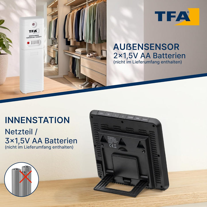 TFA Dostmann Season Funk-Wetterstation, 35.1150.01, Wetterstation Funk mit Aussensensor, Mondphasen,