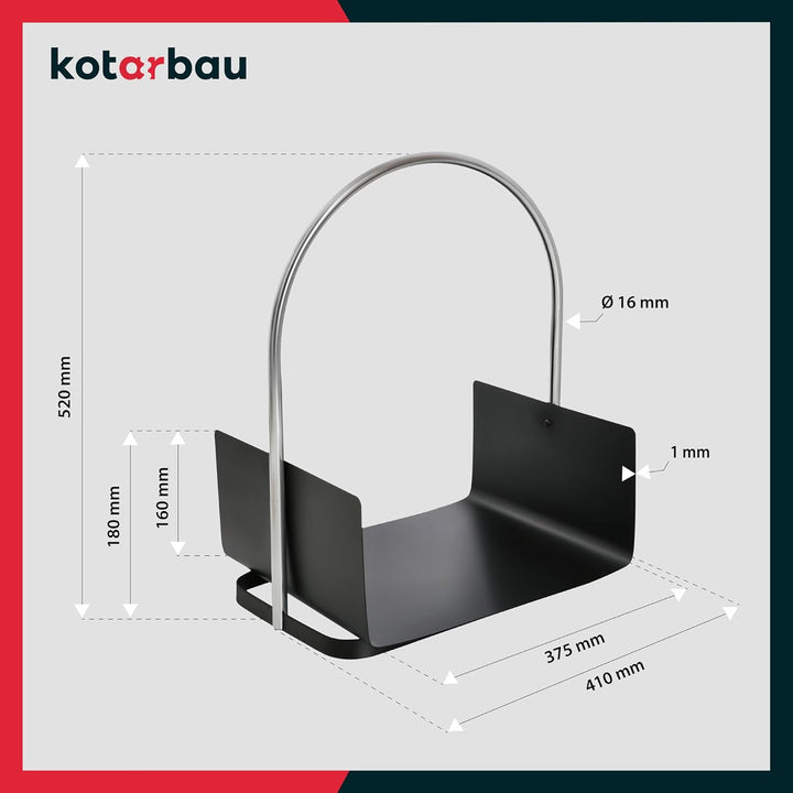KOTARBAU® Holzkorb für Kaminholz - 41 x 52 cm - Kaminholzregal für innen &amp; aussen - Holz Tragekorb -