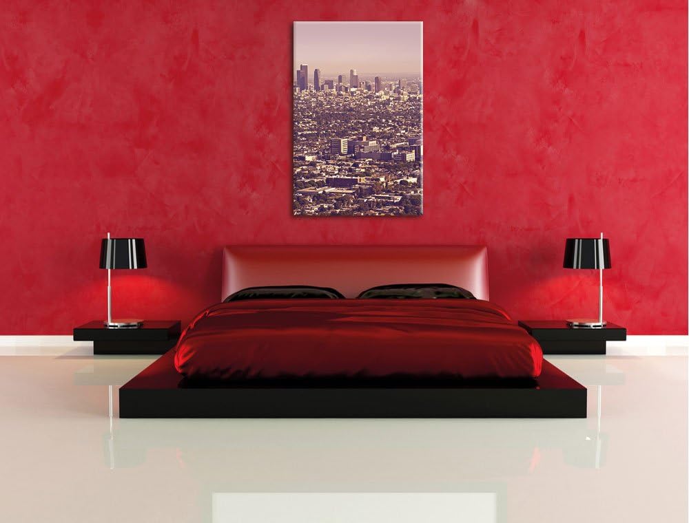 Los Angeles City Skyline, Format: 100x70 auf Leinwand, XXL riesige Bilder fertig gerahmt mit Keilrah
