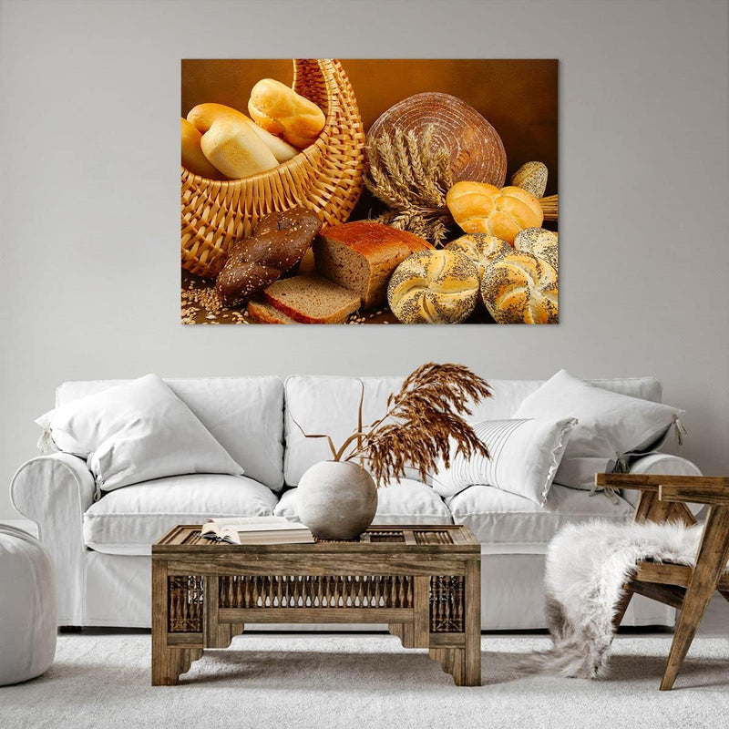 Bilder auf Leinwand 100x70cm Leinwandbild mit Rahmen Bäckerei Brot Essen Gross Wanddeko Bild Schlafz