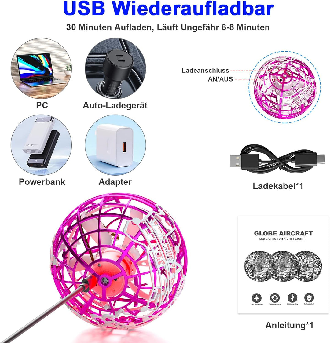 Fliegender Ball, Flying Magic Ball mit RGB Licht Magischer Boomerang Schwebender Hover Spinner Spiel