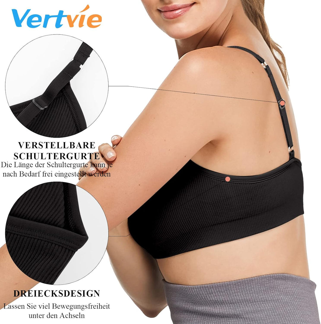 Damen 2/3/4er Set Basic Wohlfühl BH Sport BH Spaghettiträger Bralette ohne Bügel Nahtlose Gepolstert