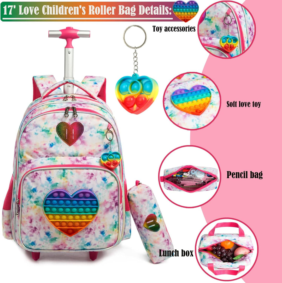 Rucksack Mädchen Schulranzen Trolley Schulrucksack Teenager 3PCS 17” Kinder Schultrolley Geeignet fü