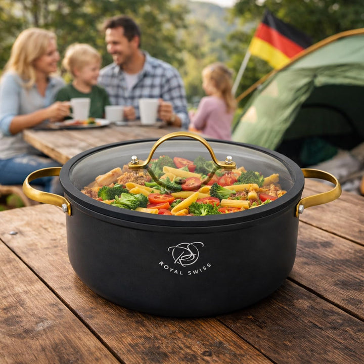 Schmortopf Kochtopf - Marmor Antihaft Cast Aluminium Pot mit Silikon Deckel & Dampfventil, Induktion