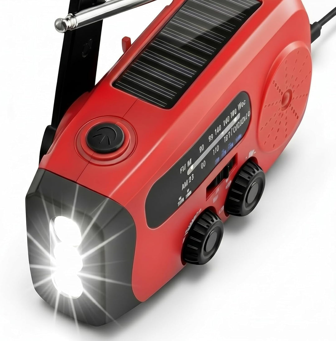 Notfall Radio, 2000mAh Akku Kurbelradio,SOS-Alarm, AM/FM Radio, 3LED Taschenlampe - Tragbares Emerge