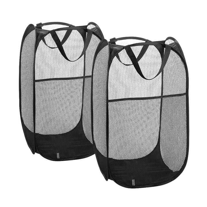 2 Stück Gross Netz-Wäschekorb Faltbar, Laundry Basket Mesh Pop up, Faltbarer Netz-Wäschekorb mit Rob