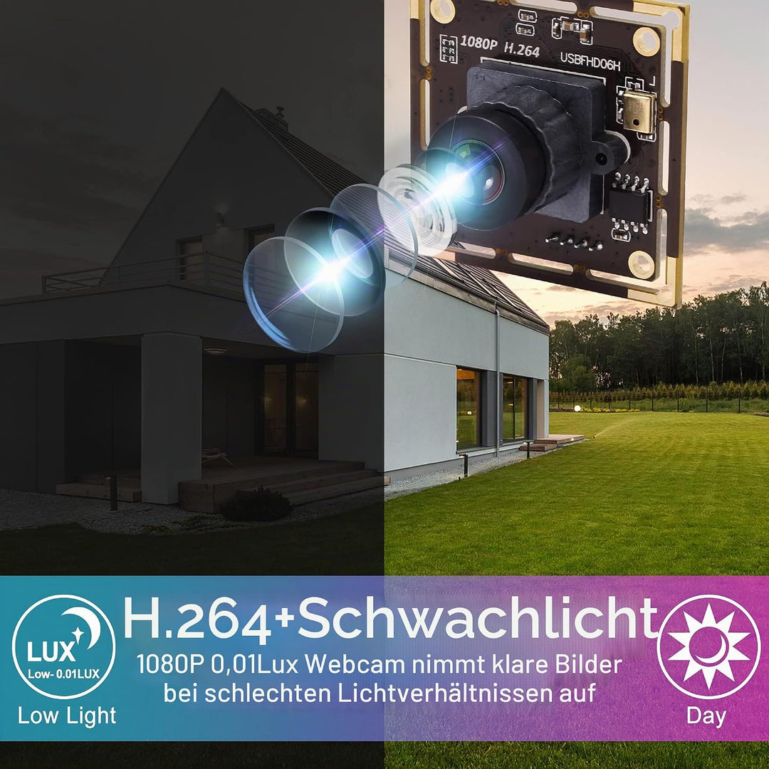ELP 0.01Lux Kamera 1080P Webcam H.264 Low Light USB Camera Mini Kamera Modul (2.1mm Objektiv Kamera