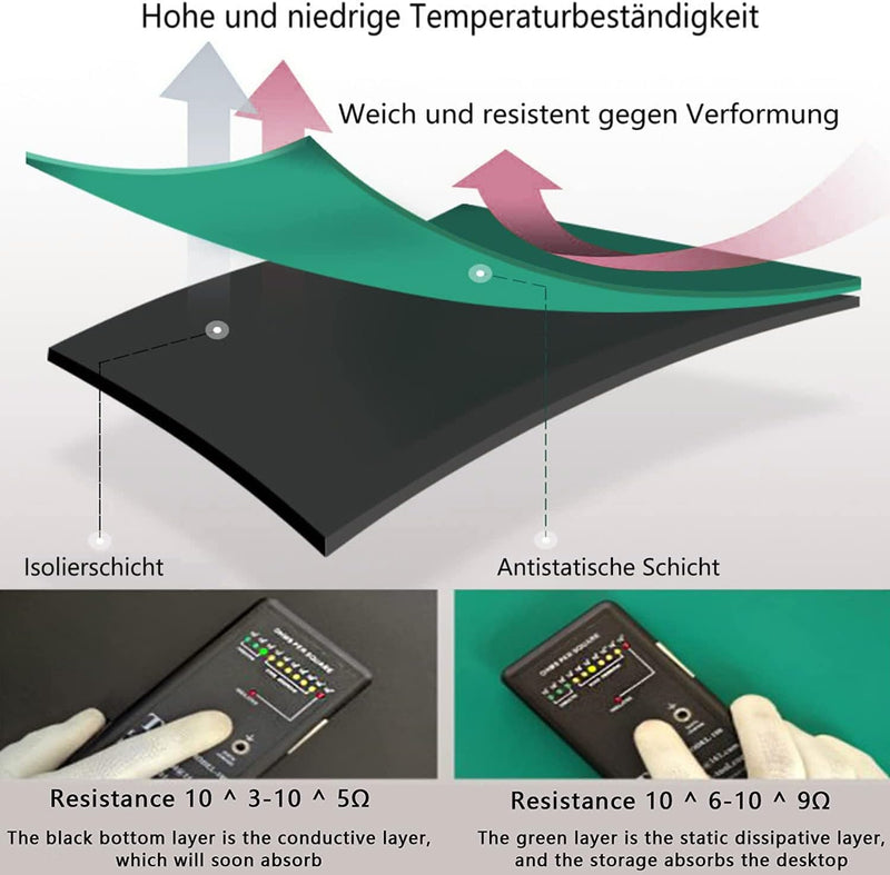 uyoyous Lötmatte 60x300cm Antistatische Matten ESD Matte und Hochtemperatursafe Gummimatten Lötmatte