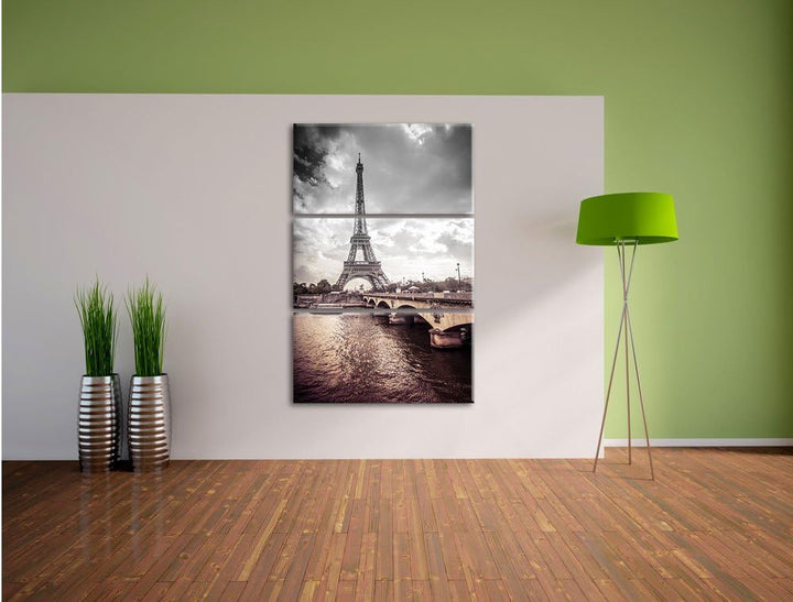 Pixxprint Eiffelturm in Paris als Leinwandbild/Grösse: 3 Teilig (120x80) cm/Wandbild/Kunstdruck/fert