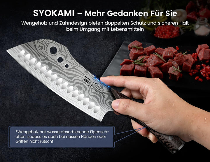 18 cm Küchenmesser mit Kräuterstripper, Asiatisches 3-in-1 Messer kombiniert Hackmesser, Fleischerme