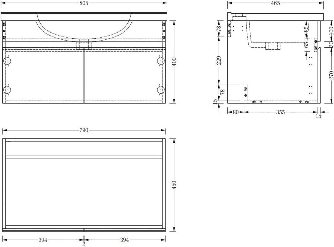 Waschbeckenunterschrank 80 cm Unterschrank Waschtischunterschrank Anthrazit 80cm-Typ B Anthrazit, 80