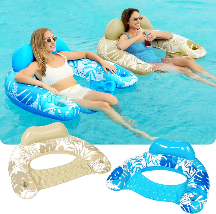 SLOOSH Aufblasbare Pool-Flösse für Erwachsene, 2er Poolstühle mit Getränkehaltern, aufblasbarer schw