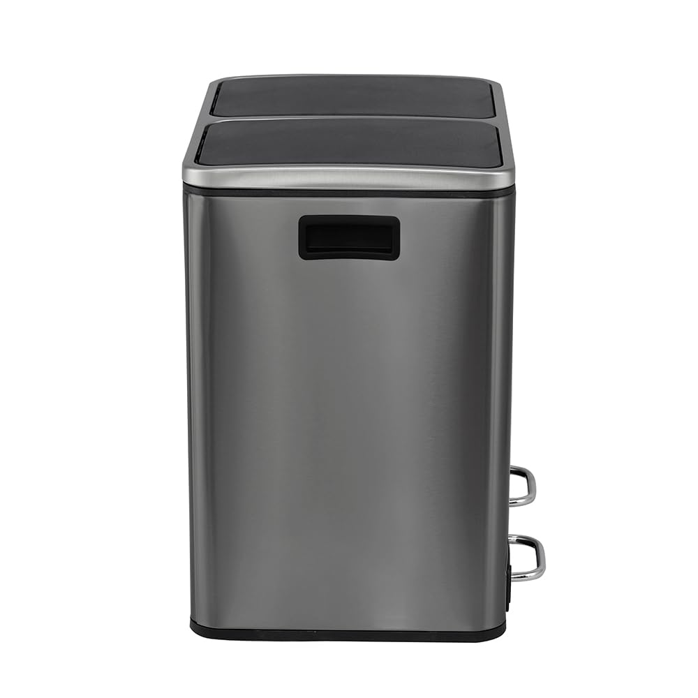 Panana Mülleimer, 2 x 15 L, 2 Fächer, Mülltrennsystem, Treteimer, Abfalleimer Küche, 15 Müllsäcke, a