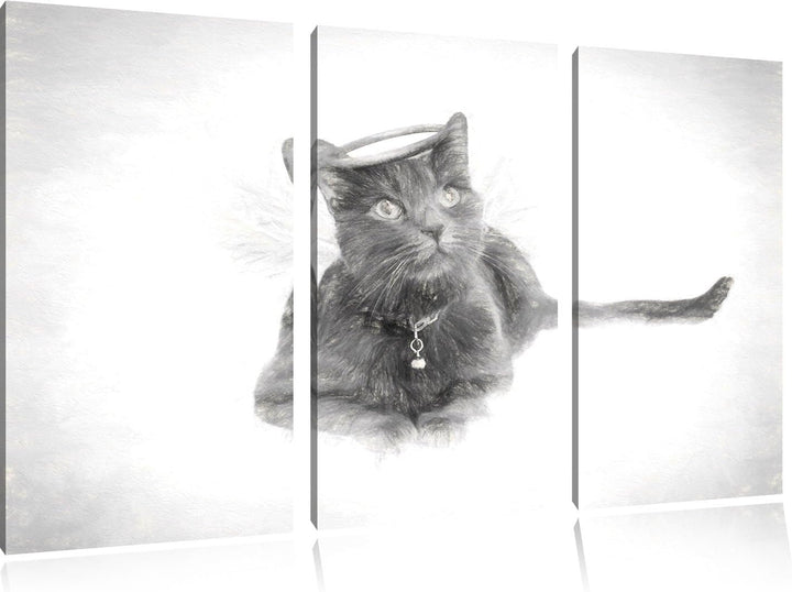 Pixxprint Katzen-Engel im Himmel/Format: 3-Teiler (120x80cm) cm/Leinwandbild fertig bespannt Wandbil