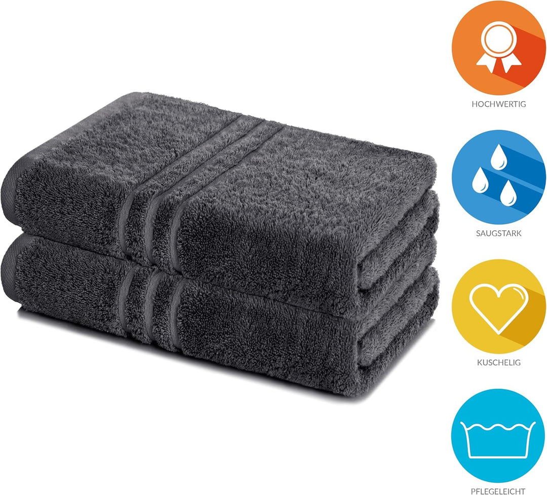 Lavea 2er Set Saunatuch 80x200cm, Frottierserie Elena, Anthrazit 2 x 80 x 200 cm Anthrazit, 2 x 80 x