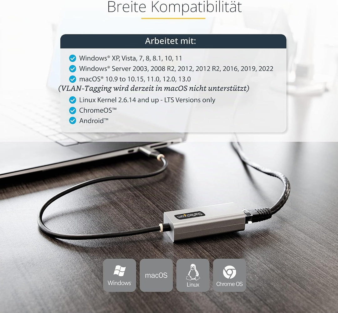 StarTech.com USB C Gigabit Ethernet Adapter, 10/100/1000 Mbit/s, USB C 3.0 zu LAN Adapter mit ASIX A