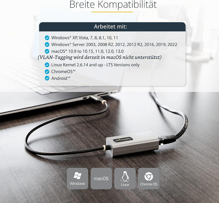StarTech.com USB C Gigabit Ethernet Adapter, 10/100/1000 Mbit/s, USB C 3.0 zu LAN Adapter mit ASIX A