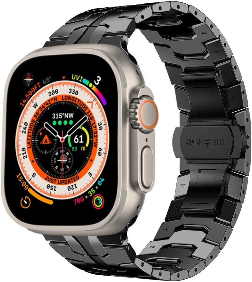 Miimall Edelstahl Armband Kompatibel mit Apple Watch Ultra Armband 49mm, Edelstahl Metall Doppelte F