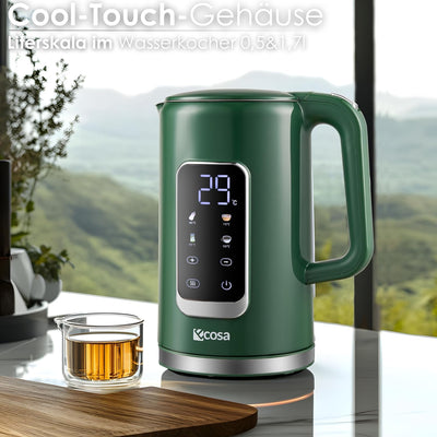 Wasserkocher Edelstahl mit Temperatureinstellung (40°C-100°C) 1,7 Liter 2200 Watt Teekocher 100% BPA