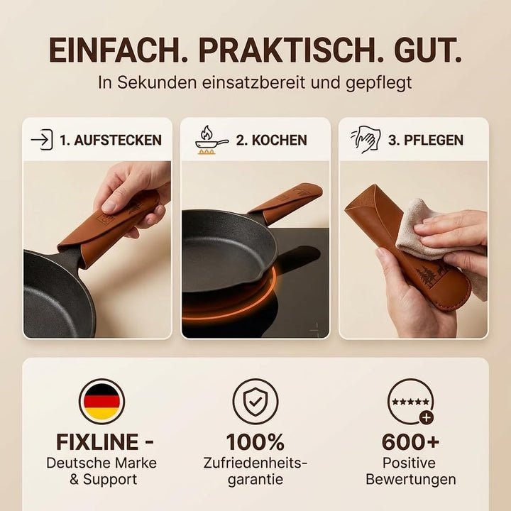 FIXLINE® Ledergriffschutz BLACK FOREST Edition für Gusseisen Pfannen 28 &24cm - Idealer Schutz für u