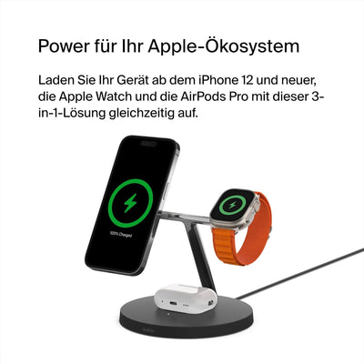 Belkin drahtloses MagSafe 3-in-1-Ladegerät, MagSafe ladestation 15 W, schnelles Laden für das iPhone