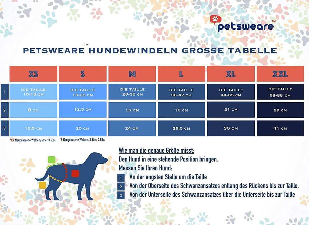 Petsweare Wasserdicht Saugfähigkeit Waschbare Robuste Wiederverwendbare Hundewindeln Läufigkeitshose