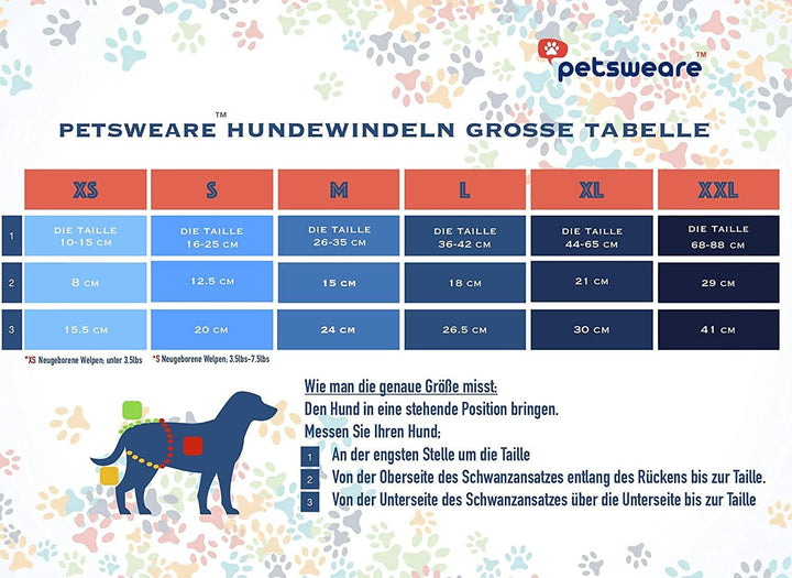 Petsweare Wasserdicht Saugfähigkeit Waschbare Robuste Wiederverwendbare Hundewindeln Läufigkeitshose