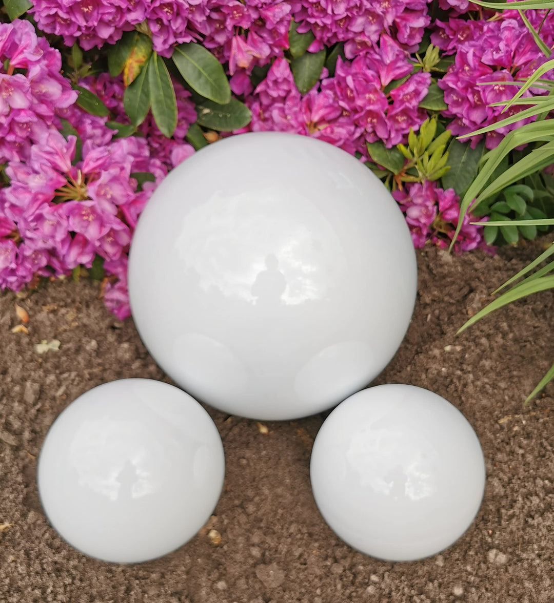 Dekokugel weiss poliert 3er Set 30-15-15 cm aus Edelstahl Kugel Dekorationskugel Gartenkugel