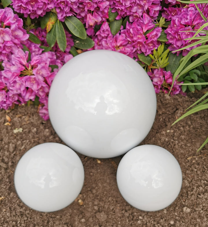 Dekokugel weiss poliert 3er Set 30-15-15 cm aus Edelstahl Kugel Dekorationskugel Gartenkugel