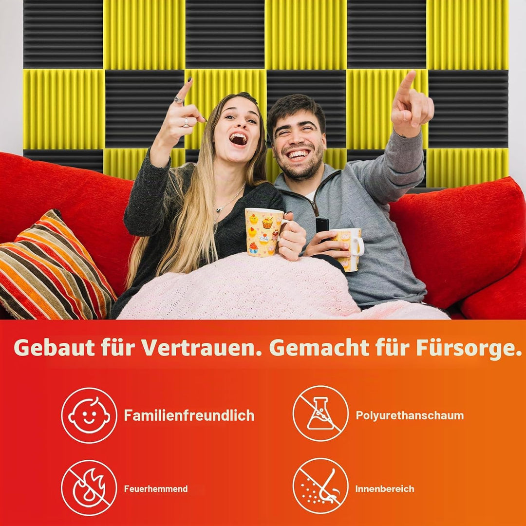 Akustikplatten, schalldichte Schaumstoffplatten für die Wand, 30,5 x 30,5 x 2,5 cm, schwer entflammb