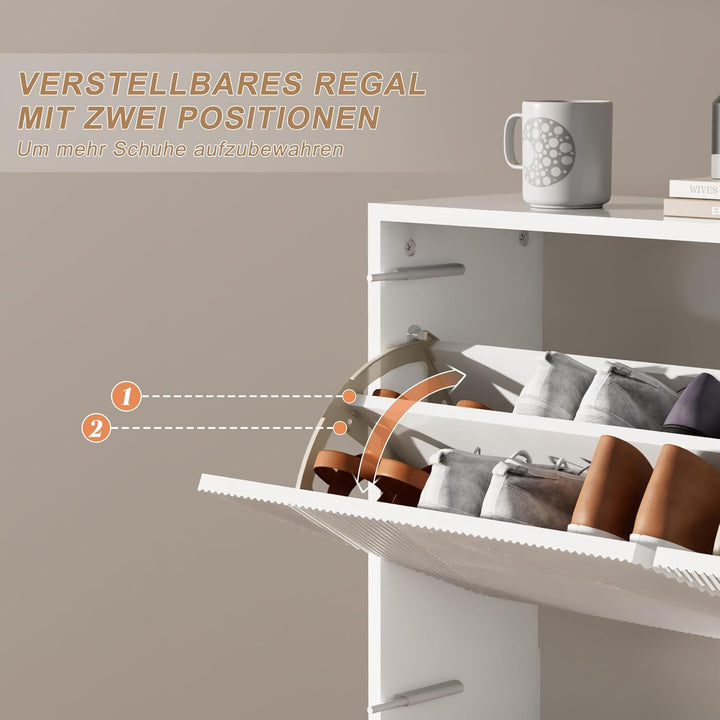 UEV Schuhschrank mit 4 Klappen schmal, Drucktüröffner Push to Open, Schuhkommode mit Kippschutz, Sch