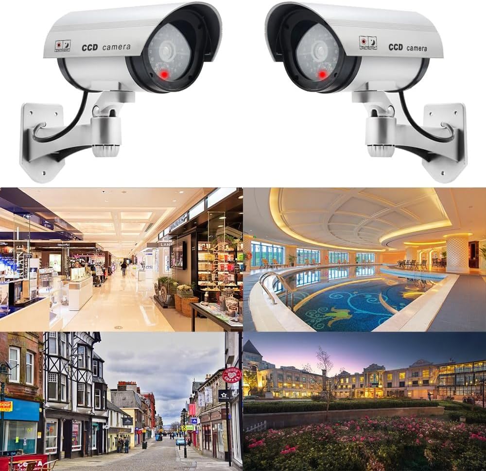 Dummy Kamera Fake Überwachung Kamera CCTV mit Blinkendem LED Licht Sicherheitskamera - 4 Stück (Silb