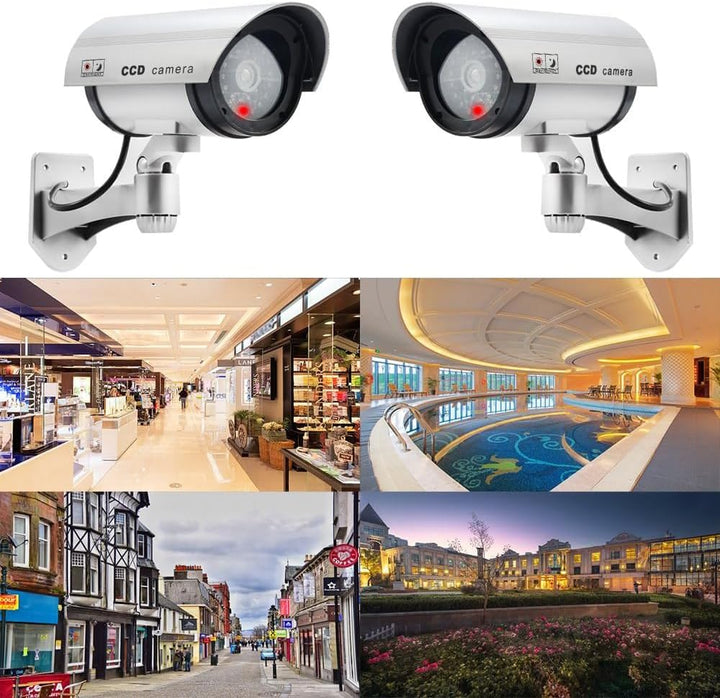 Dummy Kamera Fake Überwachung Kamera CCTV mit Blinkendem LED Licht Sicherheitskamera - 4 Stück (Silb