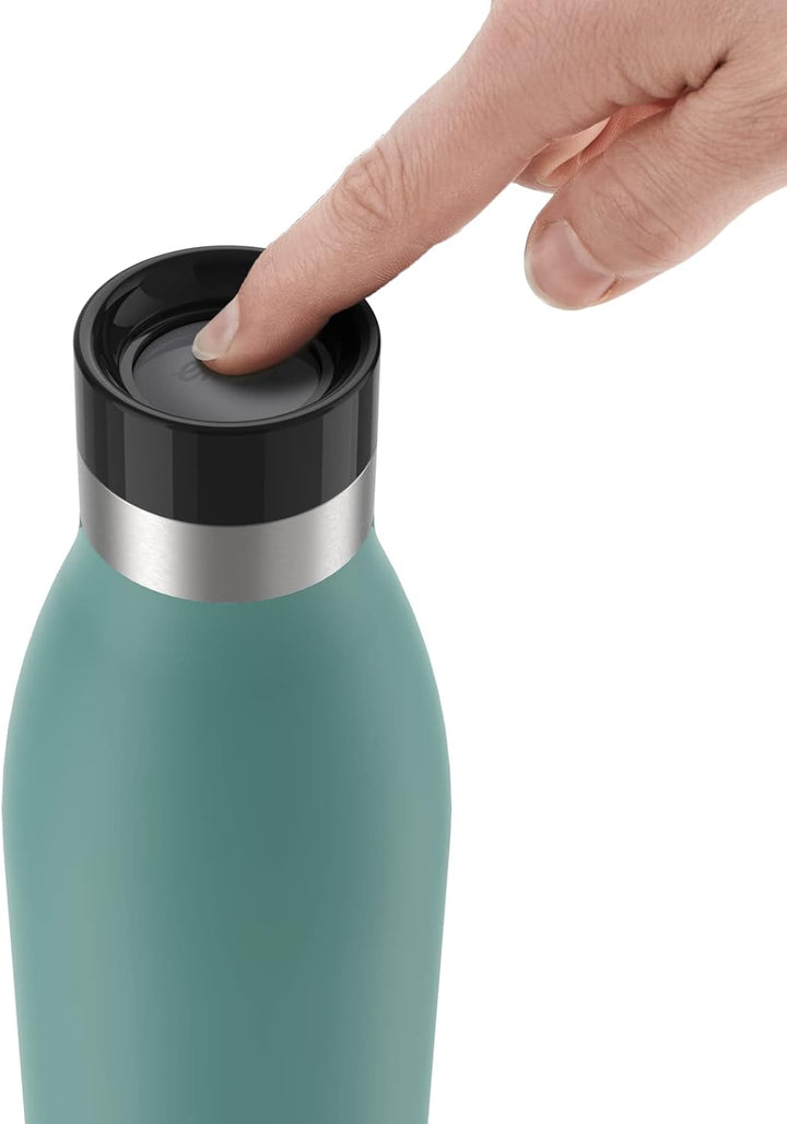 Emsa Bludrop Isolier-Trinkflasche, 1 Liter, 100% dicht, Quick-Press Verschluss, Ergonomischer 360° T