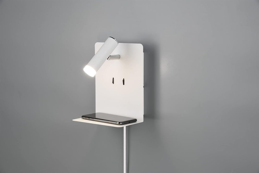 lightling LED Wandleuchte Nachttischlampe Kian mit Lese Spot und Ablage für Handy (inkl. USB Anschlu