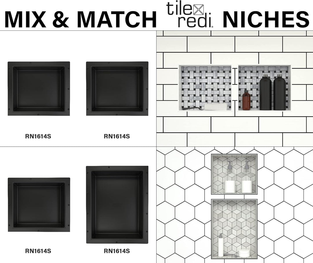 Tile Redi USA Nischen-Einzel-Duschregal, Schwarz, EIN Innenregal, 40,6 cm Breite x 35,6 cm Höhe x 10