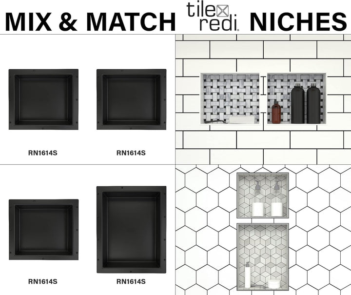 Tile Redi USA Nischen-Einzel-Duschregal, Schwarz, EIN Innenregal, 40,6 cm Breite x 35,6 cm Höhe x 10