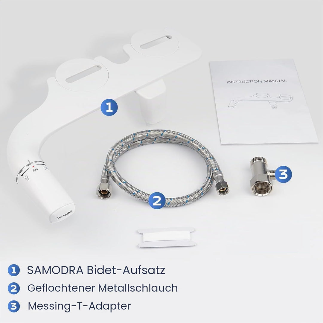 SAMODRA Ultradünnes, minimalistisches Bidet für Toilette mit nicht elektrischer Doppeldüse (Front- u