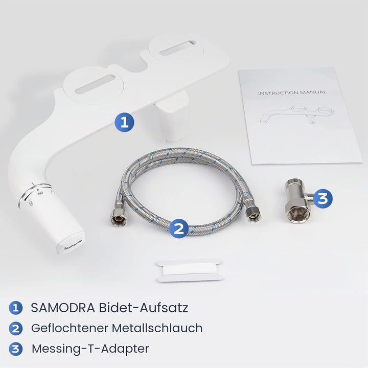 SAMODRA Ultradünnes, minimalistisches Bidet für Toilette mit nicht elektrischer Doppeldüse (Front- u