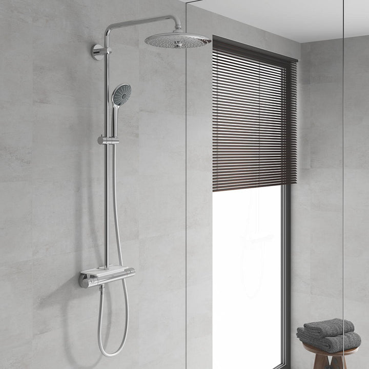 GROHE Vitalio Joy 260 - Duschsystem mit Thermostatbatterie (wassersparend, Wandmontage, 3 Strahlarte