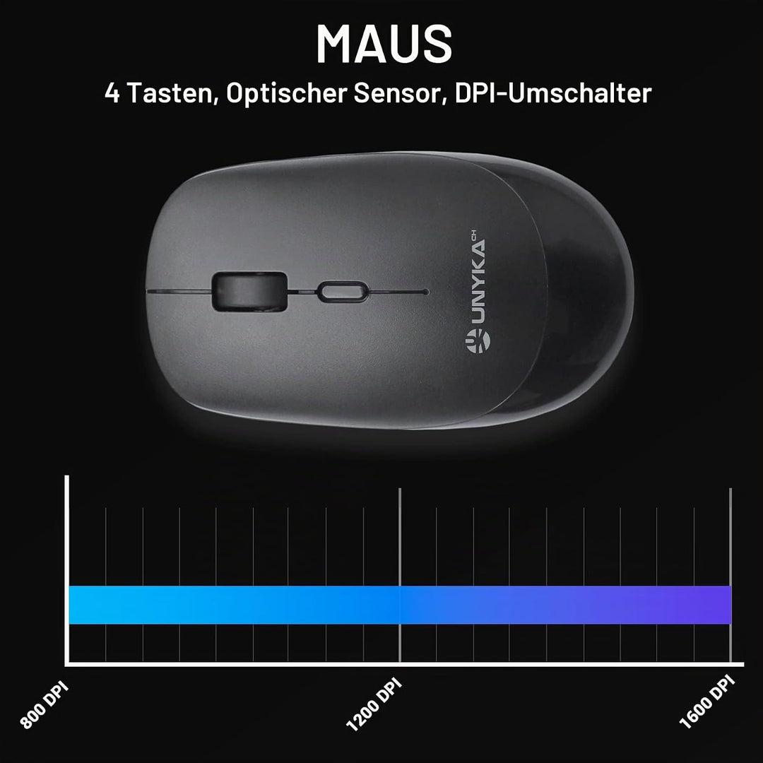 UNYKAch MK212 Pro Slim Kabelloses Tastatur- und Maus-Set, 105 Tasten, Membran, Portugiesisch, USB Wi