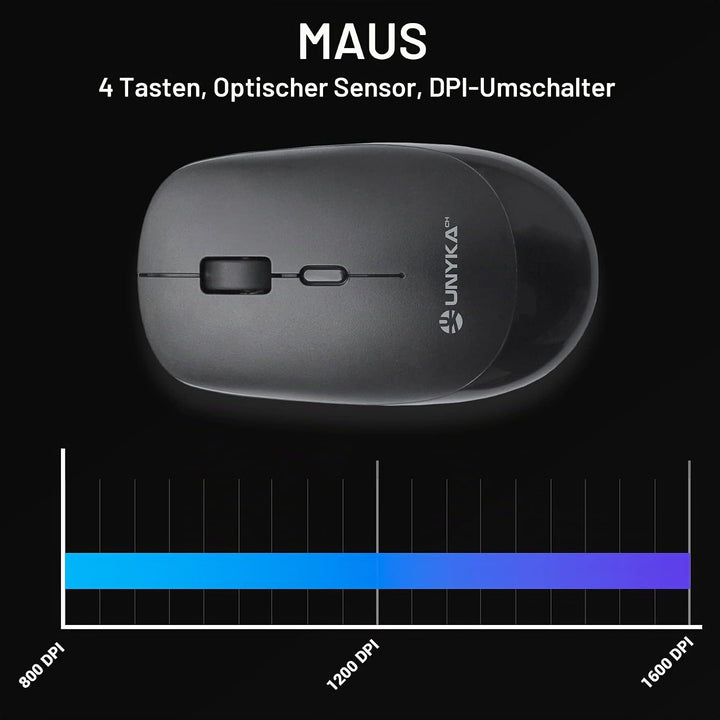 UNYKAch MK212 Pro Slim Kabelloses Tastatur- und Maus-Set, 105 Tasten, Membran, Portugiesisch, USB Wi