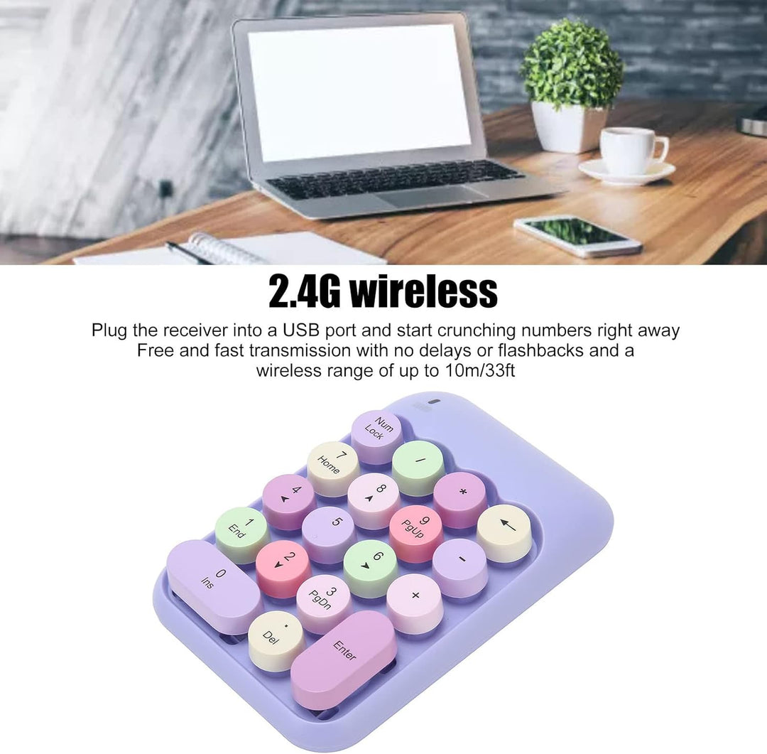 Ejoyous Drahtloses Zahlenpad, Ergonomic Retro 2.4GHz Numericastey, 18 Tasten Farbenfrohe Runde Tasta