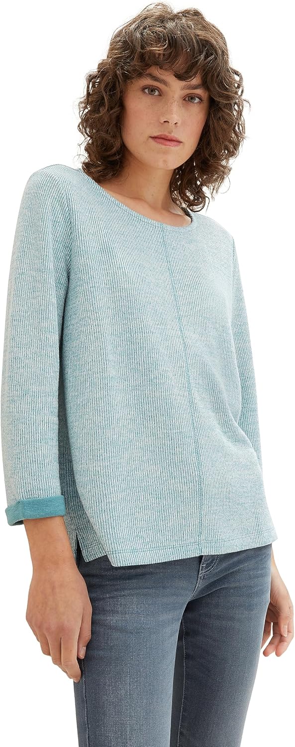 TOM TAILOR Damen Cosy Swearshirt mit 3/4-Arm XS 32402 - Ever Green Melange, XS 32402 - Ever Green Me