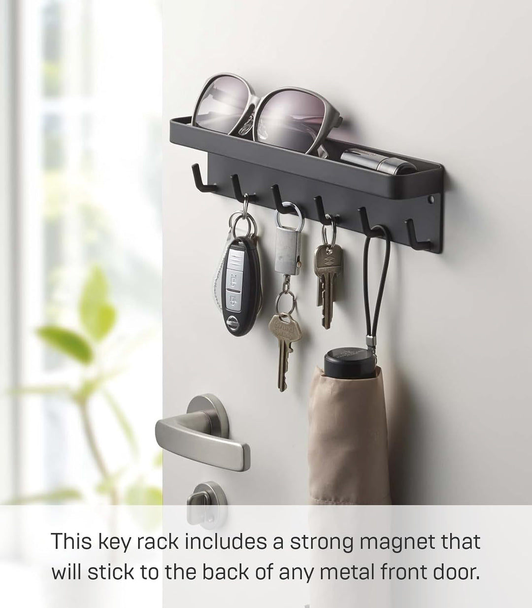 Yamazaki 2755 SMART Magnetischer Schlüsselhaken mit Ablage, schwarz, Stahl, minimalistisch, 24.5 x 4