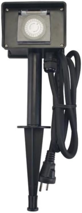 Perel Gartensteckdose, Erdspiess, Timer, 2 Steckdosen Typ E, 2 Klappdeckel, Kabel 1.5 m, 3G1.5, IP44