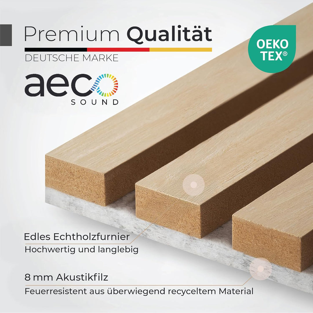 Akustikpaneele Holz - 120x60cm - Echtholz Eiche & Akustikfilz | 2 Stück - Wandpaneele, Schalldämmung