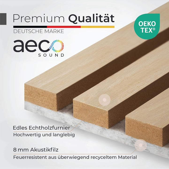 Akustikpaneele Holz - 120x60cm - Echtholz Eiche &amp; Akustikfilz | 2 Stück - Wandpaneele, Schalldämmung